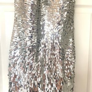 Sherri Hill Silver Sequence Cocktail Evening Dress